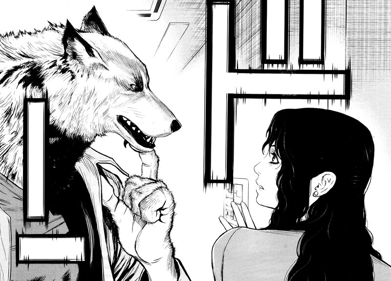 wolf man and woman in room