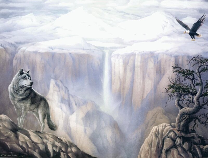 Wolf on a Cliff — Gray, Dramatic