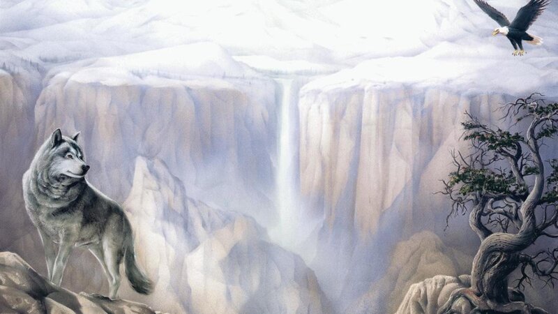 Wolf on a Cliff — Gray