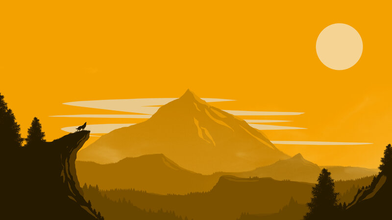 Wolf on a Cliff — Orange, Serene