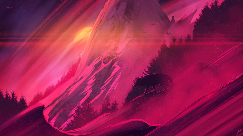Wolf on a Mountain — Pink
