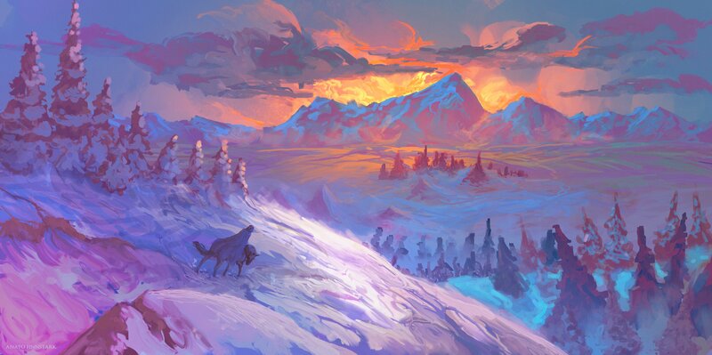 Wolf on Snowy Hill — Purple