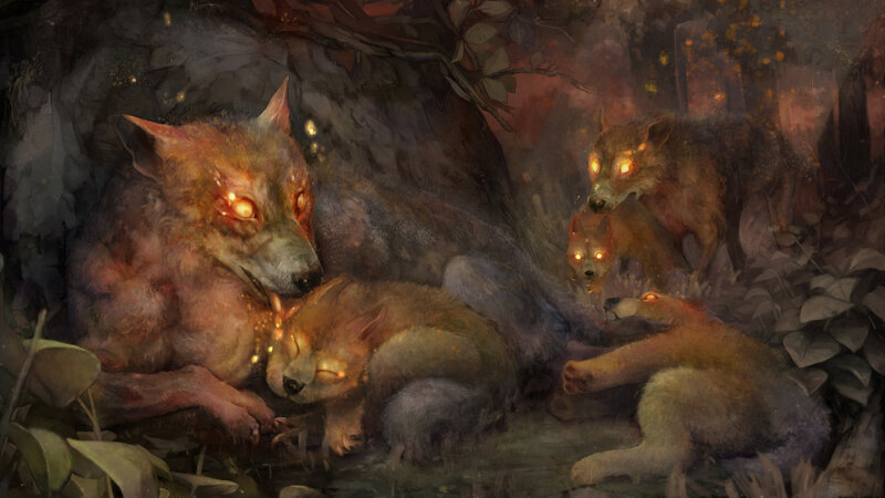 Wolf Pack in Cave