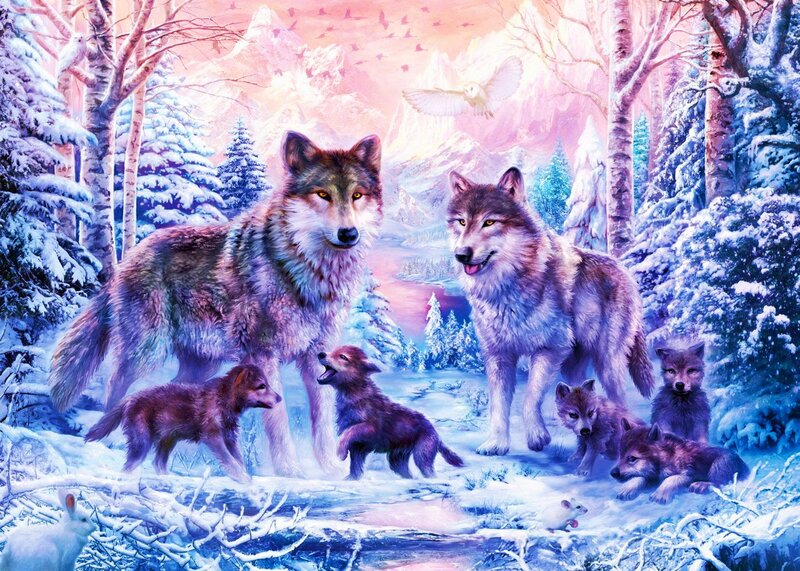 Wolf Pack in Snow — Blue, Serene, Winter