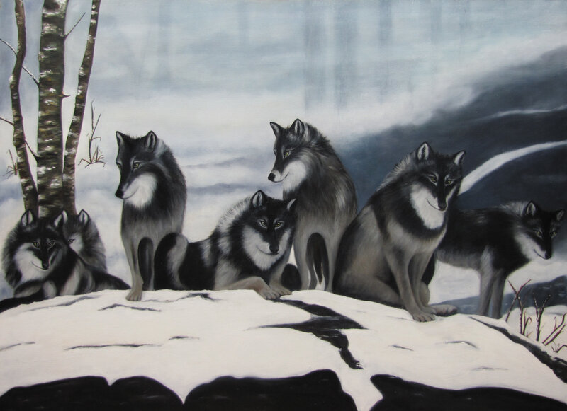 Wolf Pack in Snow — White, Dramatic