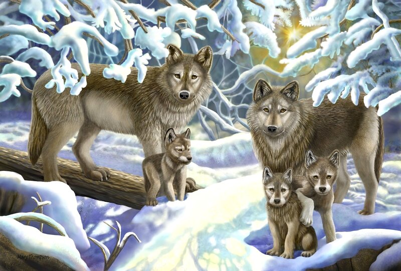 Wolf Pack in Snow — White, Serene, Winter, Digital Art