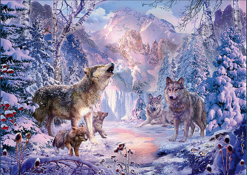 Wolf Pack in Winter — White, Serene
