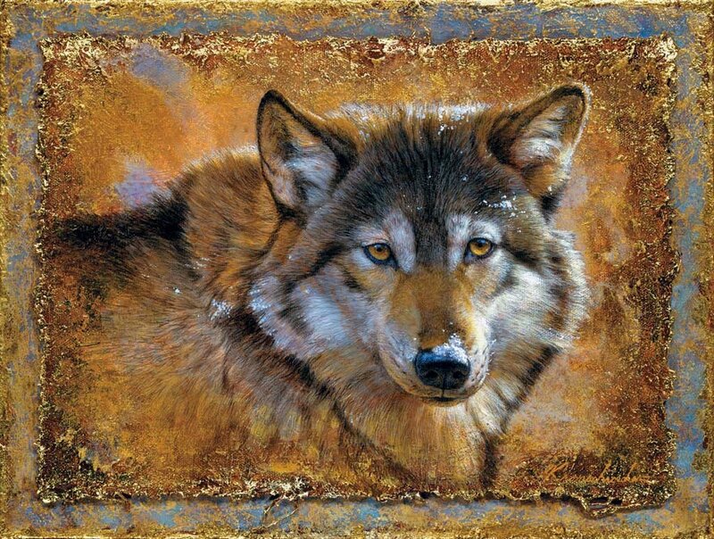 Wolf Portrait — Brown, Intense, Painting
