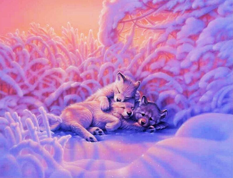 Wolf Pups in Snow — Purple