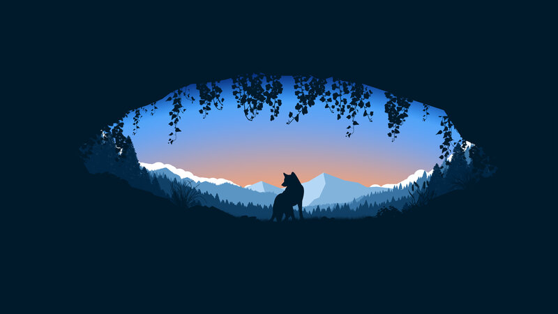 Wolf Silhouette — Blue, Serene, Sunset