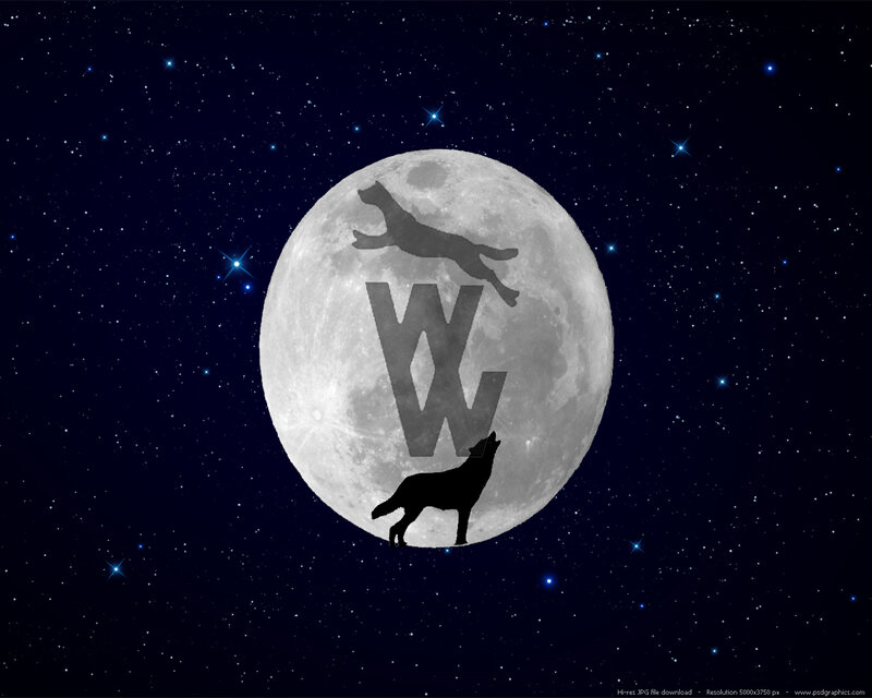 Wolf Silhouettes on Moon