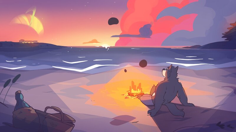 Wolf Sitting by Fire
