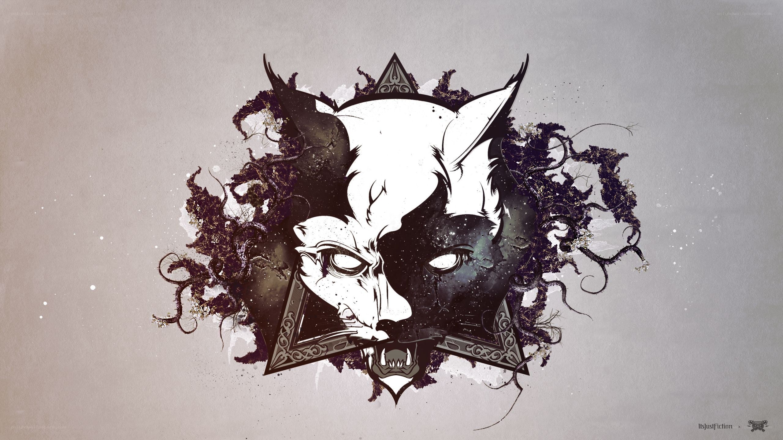 wolf skull art with dark vines