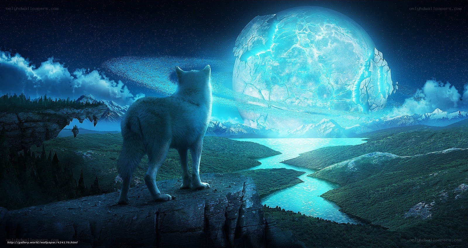 Wolf under a glowing moon