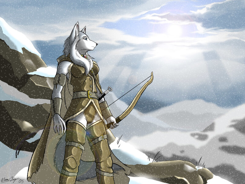 wolf warrior in snowy mountains