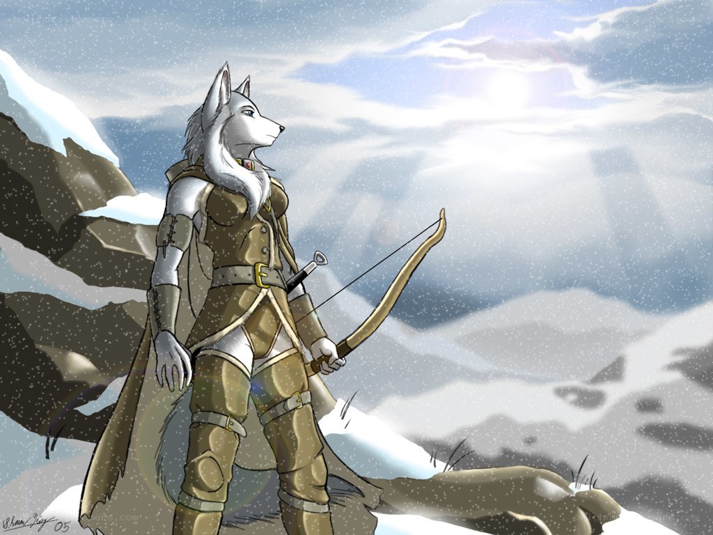wolf warrior in snowy mountains