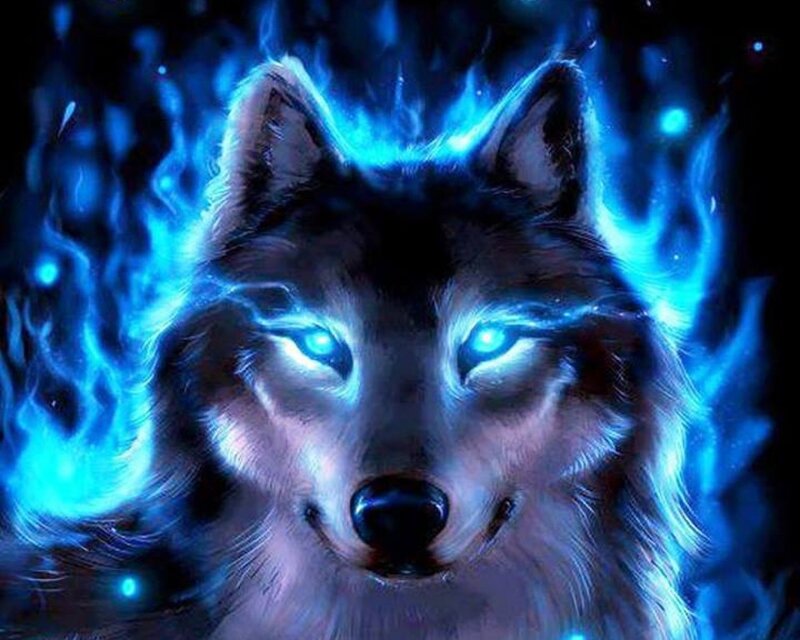 Wolf with Blue Flames