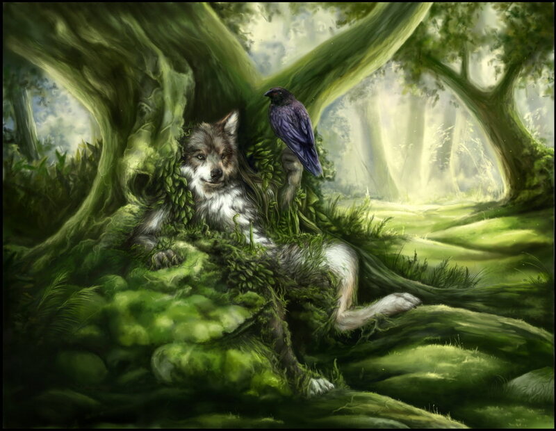 Wolf with Crow