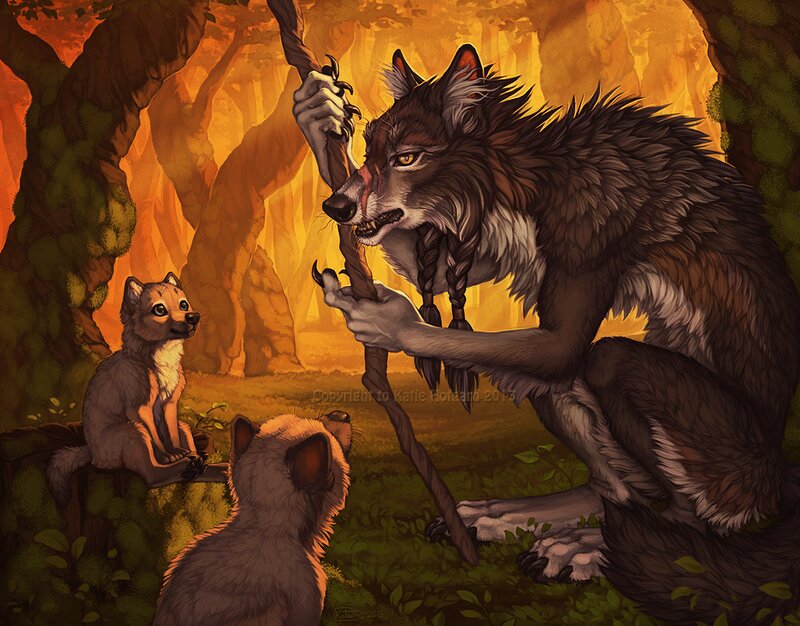 Wolf with Cubs — Brown, Dramatic