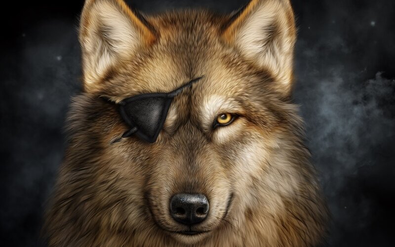 Wolf with Eyepatch — Brown