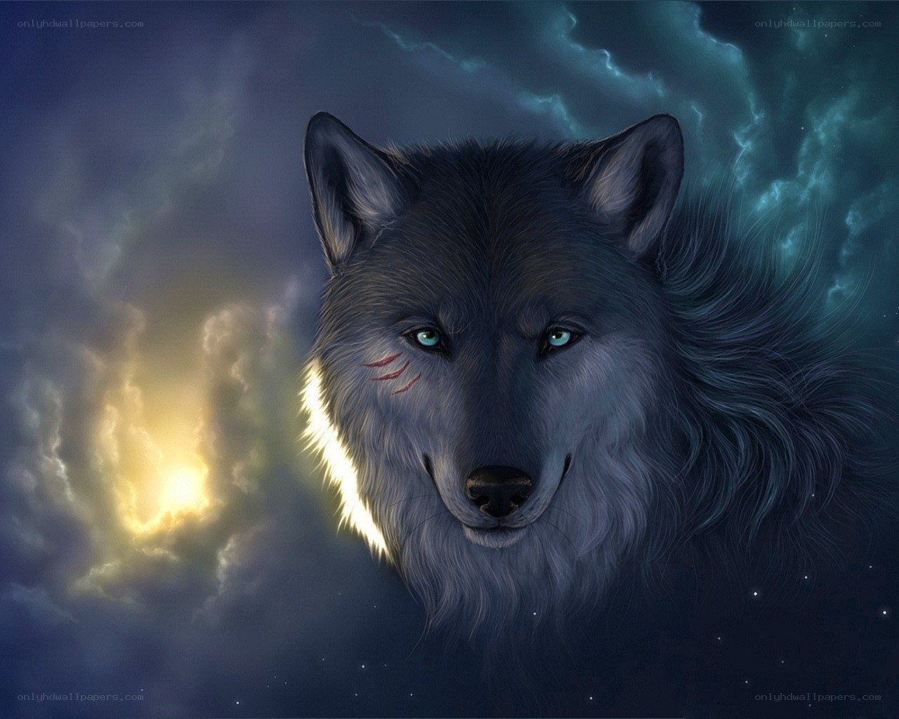 wolf with glowing eyes