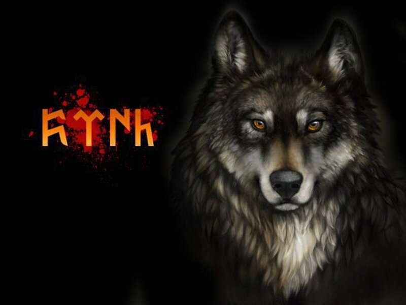 Wolf with Glowing Eyes — Black, Dramatic, Night, Digital Art, Text