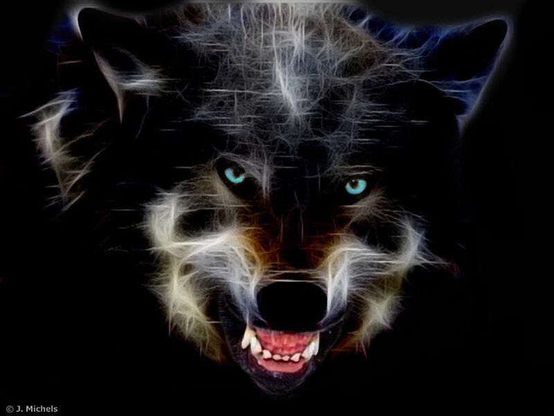 Wolf with Glowing Eyes — Black, Intense