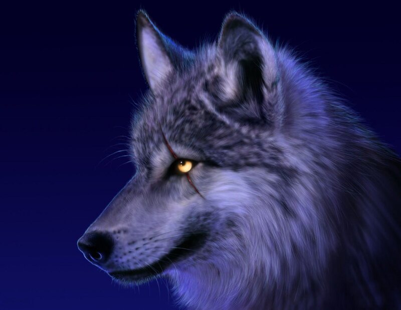 Wolf with Glowing Eyes — Blue, Dramatic, Night, Digital Art, Glowing Eyes