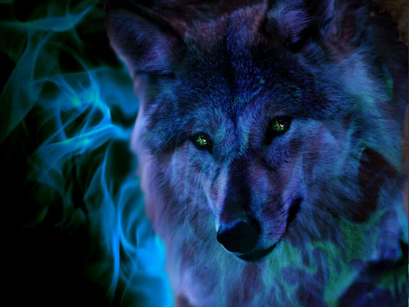 Wolf with Glowing Eyes — Blue, Dramatic, Night, Digital Art, Smoke