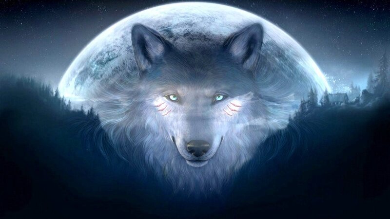 Wolf with Glowing Eyes — Blue, Dramatic, Night, Digital Art