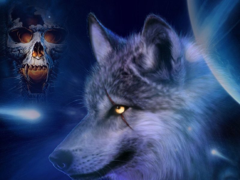 Wolf with Glowing Eyes — Blue