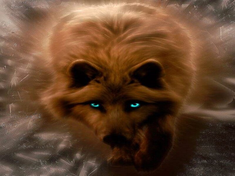 Wolf with Glowing Eyes — Brown, Dramatic