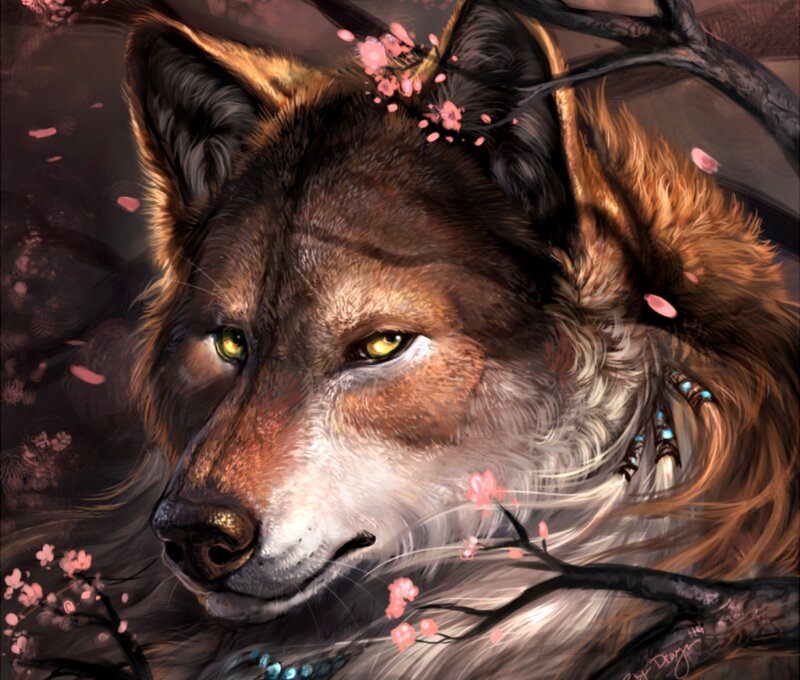 Wolf with Glowing Eyes — Brown, Serene