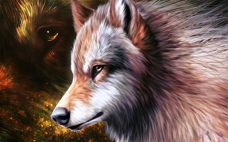 Wolf with Glowing Eyes — Brown