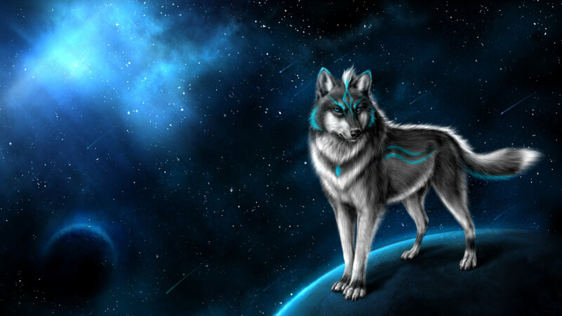 Wolf with Glowing Markings — Blue, Dramatic