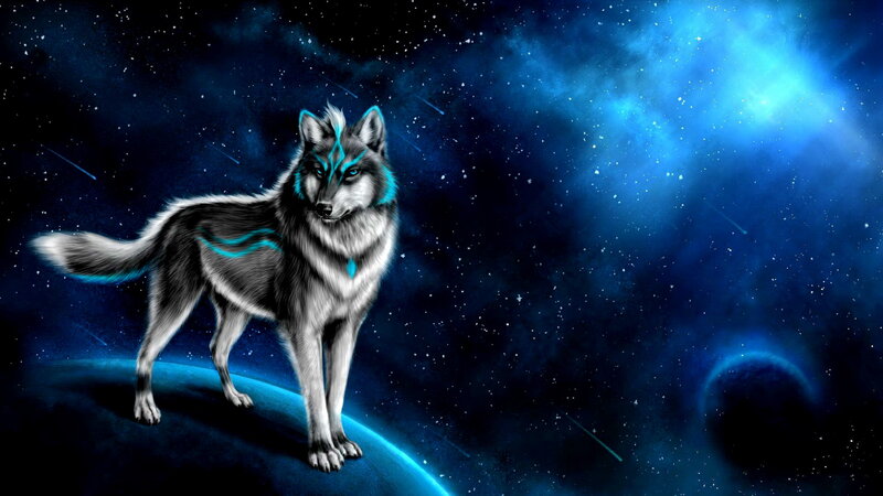 Wolf with Glowing Markings — Blue