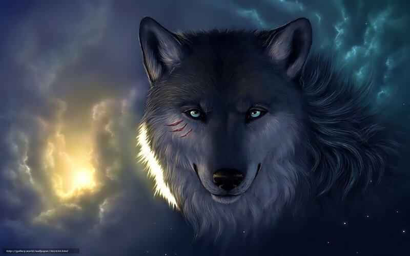 Wolf with Green Eyes — Blue, Dramatic