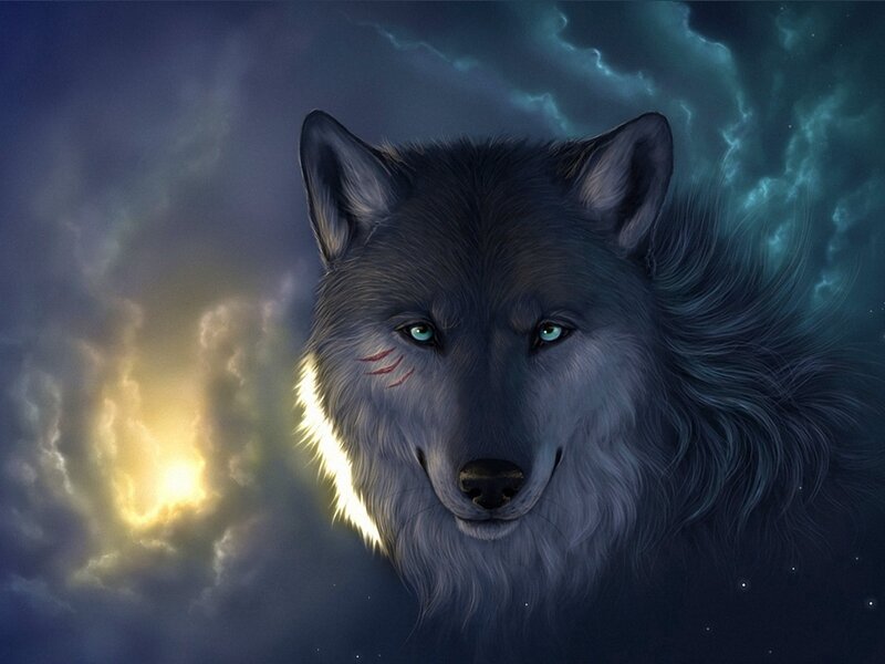 Wolf with Green Eyes — Blue