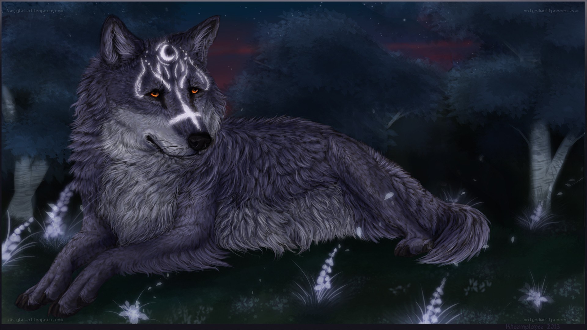 wolf with moon markings