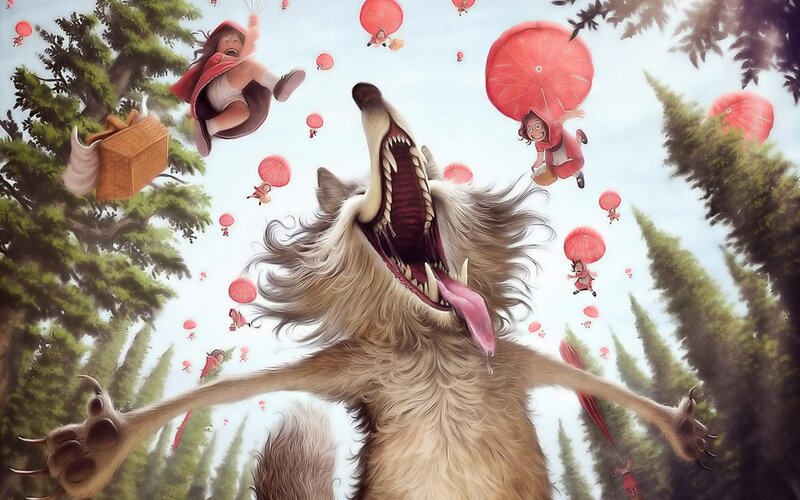 Wolf with Open Mouth — Red, Chaotic, Afternoon
