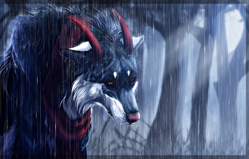 Wolf with Red Horns