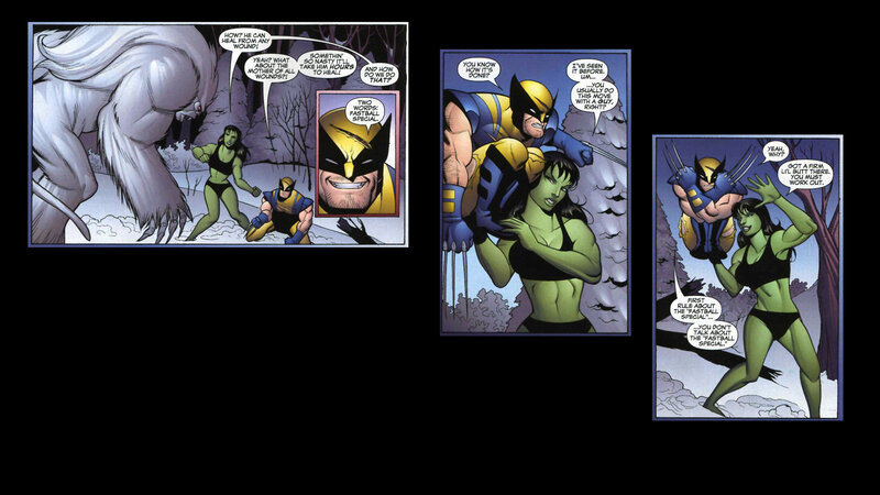 Wolverine and She-Hulk comic panels