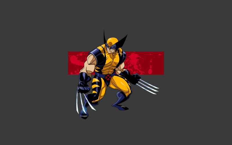 Wolverine Character — Yellow, Aggressive, Comic, Claws, X-men Logo, Red Background