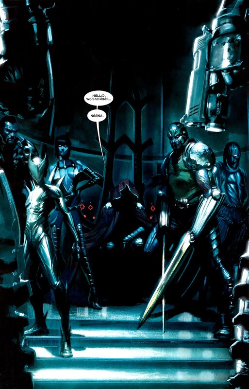 Wolverine confronts armored warriors