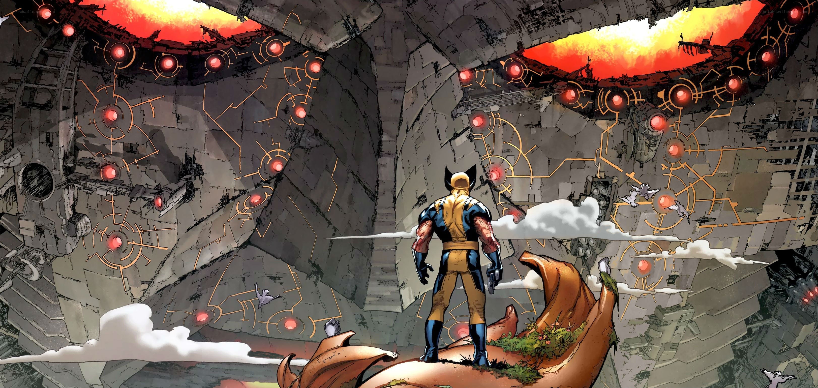 Wolverine in a ruined city
