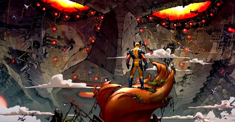 Wolverine in a ruined fortress