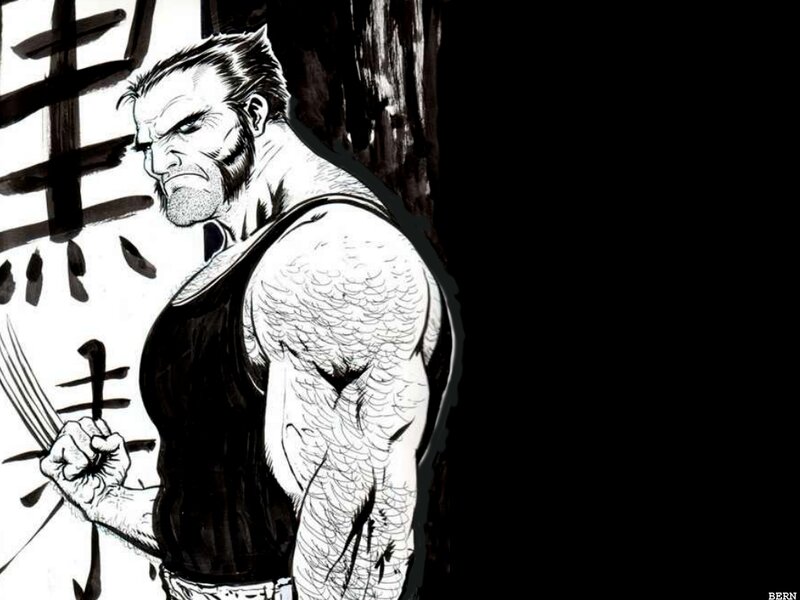 Wolverine in black and white