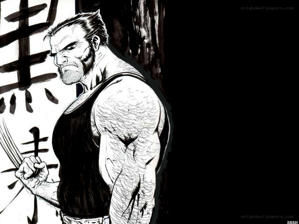 Wolverine in black and white