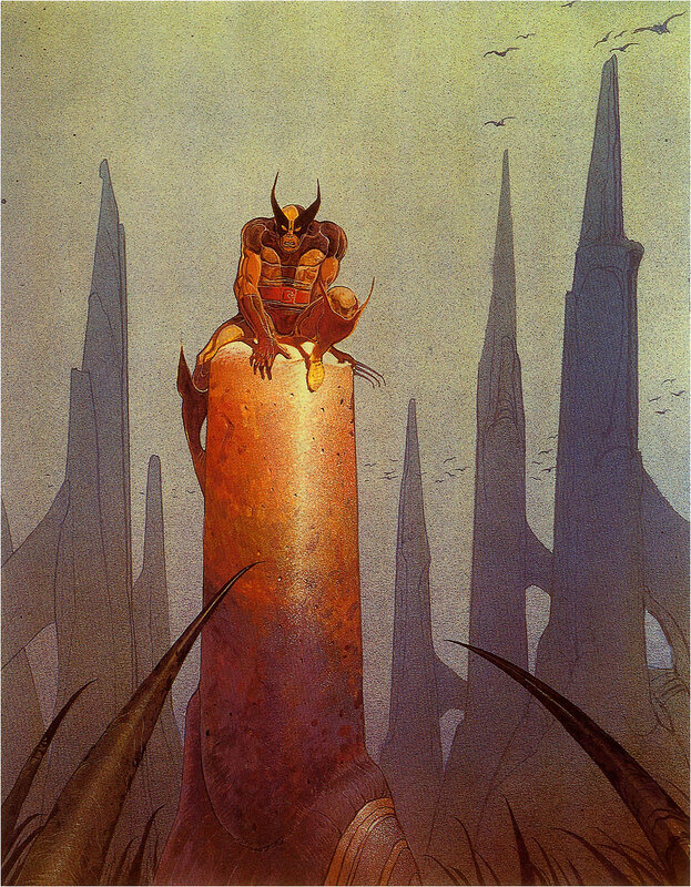 Wolverine on a stone pillar