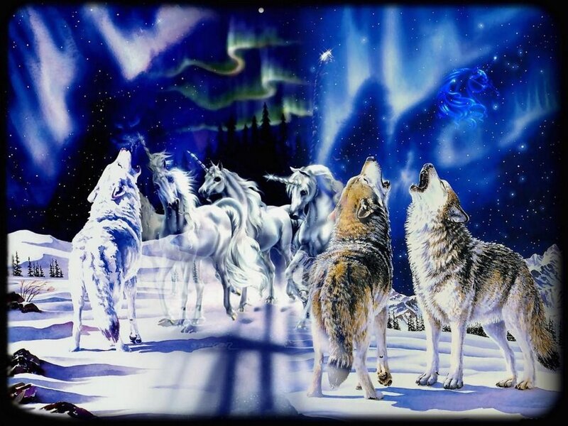 Wolves and Unicorns in Snow